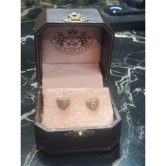 NEW IN BOX Juicy Couture Pave Heart Studs Pink Crystal Gold VINTAGE Y2K Jewelry - Picture 9 of 13